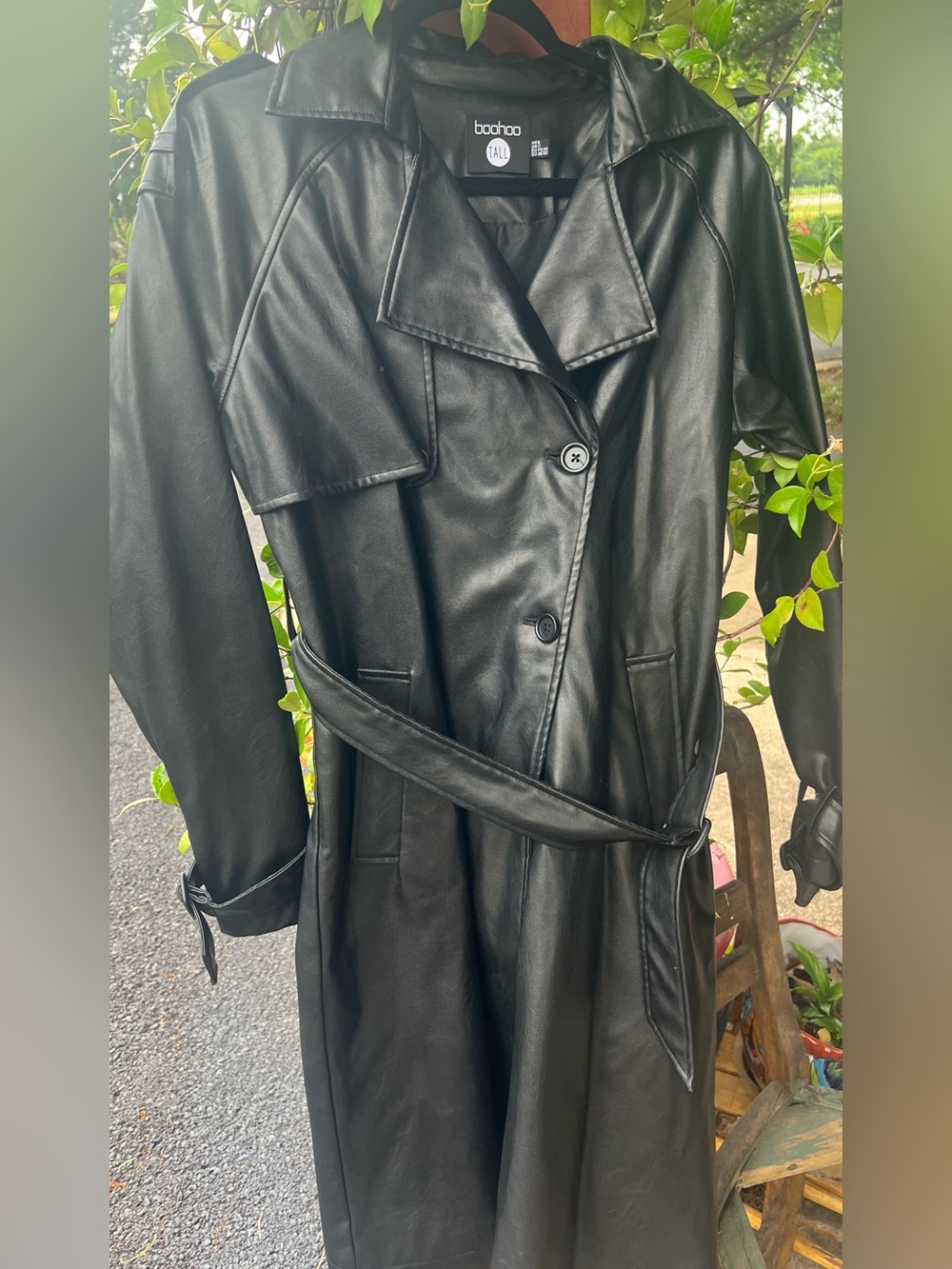 Boohoo Black Faux Leather Long Trench Coat - Picture 4 of 6